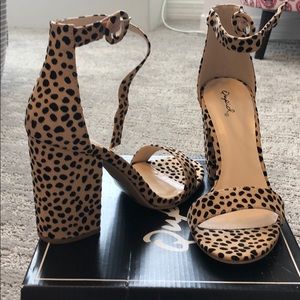 Qupid Tan/Black Leopard Suede Heels